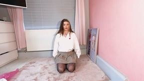 Jennifer Pee In A Jug 2 Different Angles In A Smart Skirt (4K)