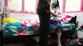 Soldier takes virgin girlfriend's cherry before shipping out