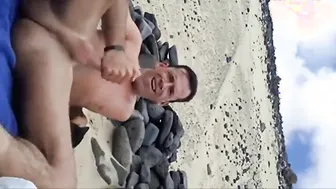 Solo guy jerks off on a sunny Spanish beach
