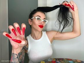 Red long nails and red lips