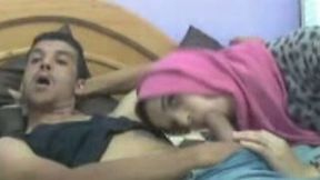 Submissive Arab babe in pink scarf impressed with big cock of her lover