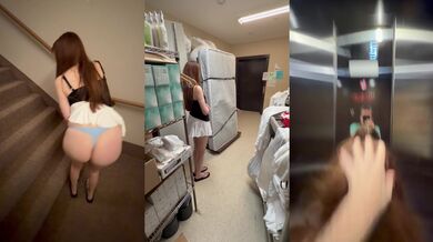 Hot wife sucks and gets fucked in hotel elevator stairs housekeeping caught