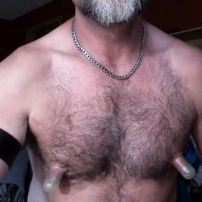 hairy pecs gay nipple pump