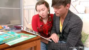 Petite teen student gives deepthroat blowjob for better grades