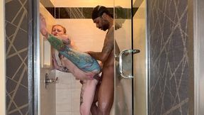 white slut fucks in shower