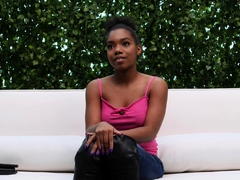 Small tit brunette gives a nice hard blowjob and fuck