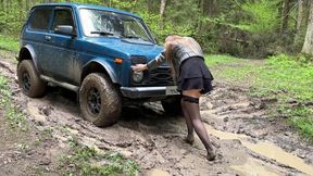 Aliona got stuck, muddy feet, black stockings in mud, stuck girl in mud, csg, feet sinking in mud, ripping stockings