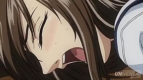 She gets fingered from behind and squirts in the toilet, then gets a handjob, a blowjob and bukkake.