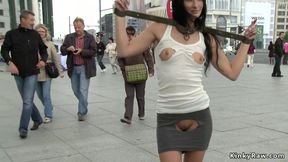 Naked slave walked in public parking