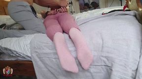 British Couple Soft BDSM Bondage Cumshot Feet Wearing Fluffy Ankle Socks