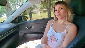 Giving a feisty Latina a ride ends with her riding cock in the backseat