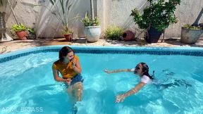our poolside dare gets dirty – lesbian plugs and wet teasing