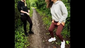 lady ana pisses in front of rebel rhyder in the woodspeeing