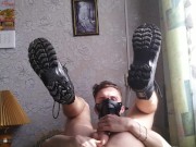 Twink fingers himself in army boots