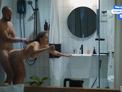 Cum on face, shower together -real fuck, immense tits, steamy amateur.