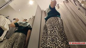 See-Through Seduction: Blonde with Big Boobs Tries on Transparent Outfits in Fitting Room, No Panties