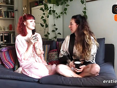 Two scorching German redhead lezzies have fun together with toys