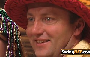 Horny swinger couple is ready to share their love to others at the Swing House