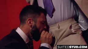 Bondage ends with hard anal for two classy suited hunks