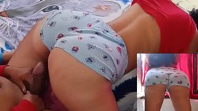 My horny neighbor shows me her big ass, and rides my big cock