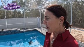 Kinky Realtor Carissa sneaks into her client’s hot tub in hose and bra and is almost caught!