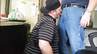 Older Trucker Gets Quick Blowjob from Chubby Stud