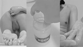 The Fleshy Coconut • A adorable nubile uses his coconut lube as oil.