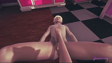 Yaoi Femboy - Erito jerks off with his feet sitting on his g chair - Sissy Crossdresser Anime Manga Japanese Asian Game
