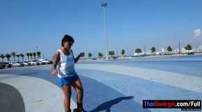 Skateboarding fail of big butt Thai MILF who fucks at home after