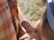 Risky sucking in the open outdoors
