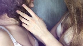 Lesbian lovers passionately kissing with intense ASMR