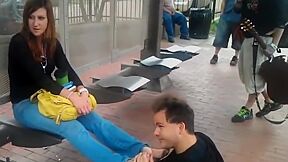 Toes Getting Sucked At Public Bus Station In Dallas Texas