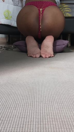 TS Domme Mat Duty POV: Kneeling Rear Worship with Bare Soles and Erotic Jewelry Worship