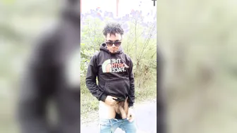 Amateur guy strips and strokes in public before anal play