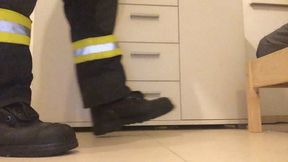 Firefighter stomping toy Cars