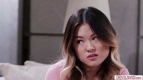 Asian babe and bff sharing one big cock