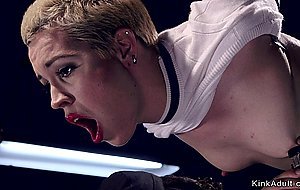 Blonde in doggy bondage gets caned
