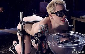 Blonde in doggy bondage gets caned