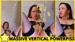 Powerful Vertical Piss Fountain in Black Stockings & Heels After 3 Hour Hold
