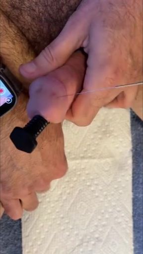 First time with needles through my dick head and massive cum explosion