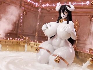 Albedo Demon Queen Washroom Clip 3 - Biggest Boobs Soapy Play & Moist Twat Tease