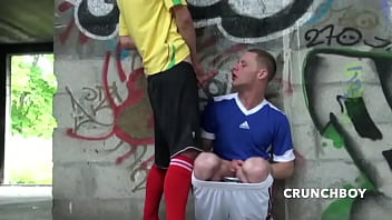 112 hot sex outdoor with two sexy twinks footballers