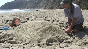 Buried In The Sand, Heather Stewart's Ticklish Bare Feet Are The Perfect Tickling Target!