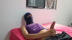 Big thick cock of young man masturbating, in the room alone