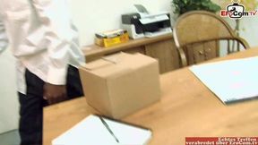 Curvy blonde secretary enjoys passionate interracial encounter with a big black cock.