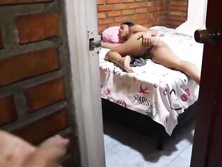 My Latin babe stepsister was lying in my room and this babe invited me to bang her. Real amateur sex.