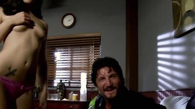 Watch Andy San Dimas get pounded hard in bed by a hung hunk & take a cumshot on her feet