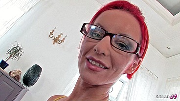 Short hair Redhead Red Barbie and skinny Teen Geizer get Hard FFM Anal 3Some Sex by Fat Cock Guy