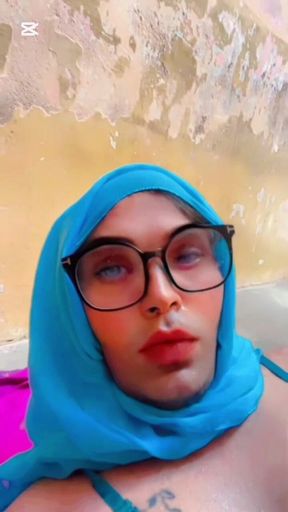 Beautiful Hijabi Transgender Peeing in Mouth