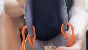 Funky stinky feet and tennis shoes no socks worn during run